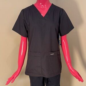 Landau Essentials Dark Gray Scrub Top XSM Classic Fit NWT